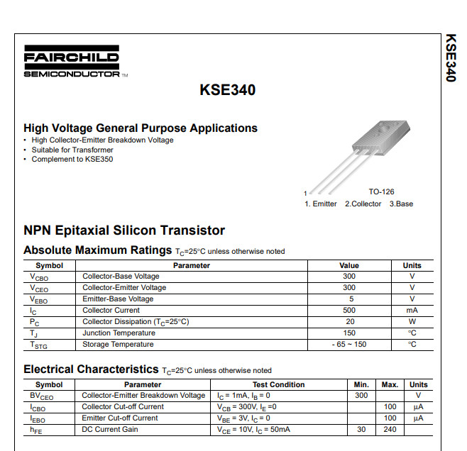 datasheet transistor KSE340